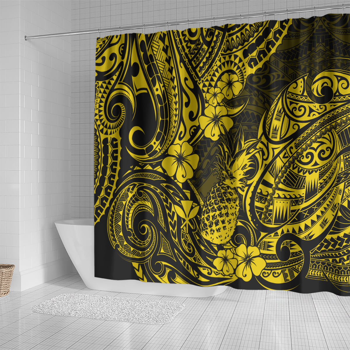 hawaii-pineapple-shower-curtain-polynesian-pattern-yellow-version