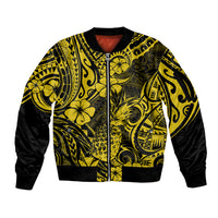 Hawaii Pineapple Sleeve Zip Bomber Jacket Polynesian Pattern Yellow Version - Wonder Print Shop
