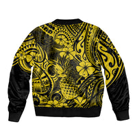 Hawaii Pineapple Sleeve Zip Bomber Jacket Polynesian Pattern Yellow Version - Wonder Print Shop