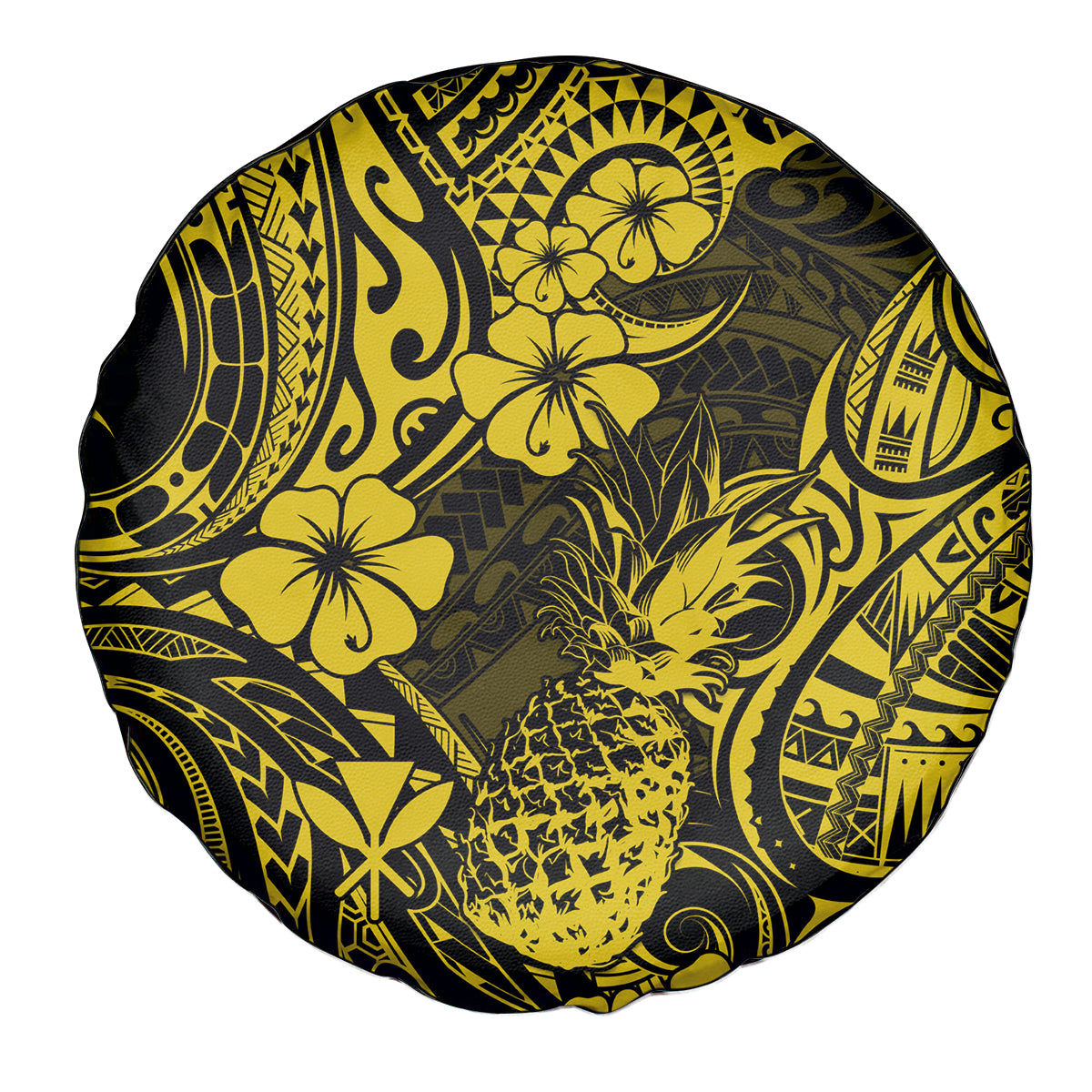 Hawaii Pineapple Spare Tire Cover Polynesian Pattern Yellow Version - Wonder Print Shop