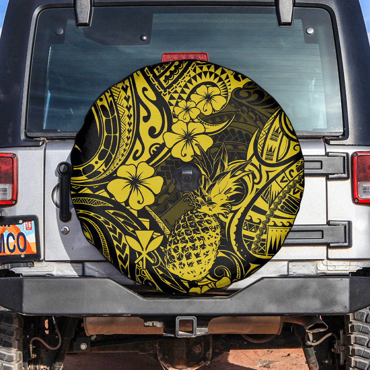 Hawaii Pineapple Spare Tire Cover Polynesian Pattern Yellow Version - Wonder Print Shop
