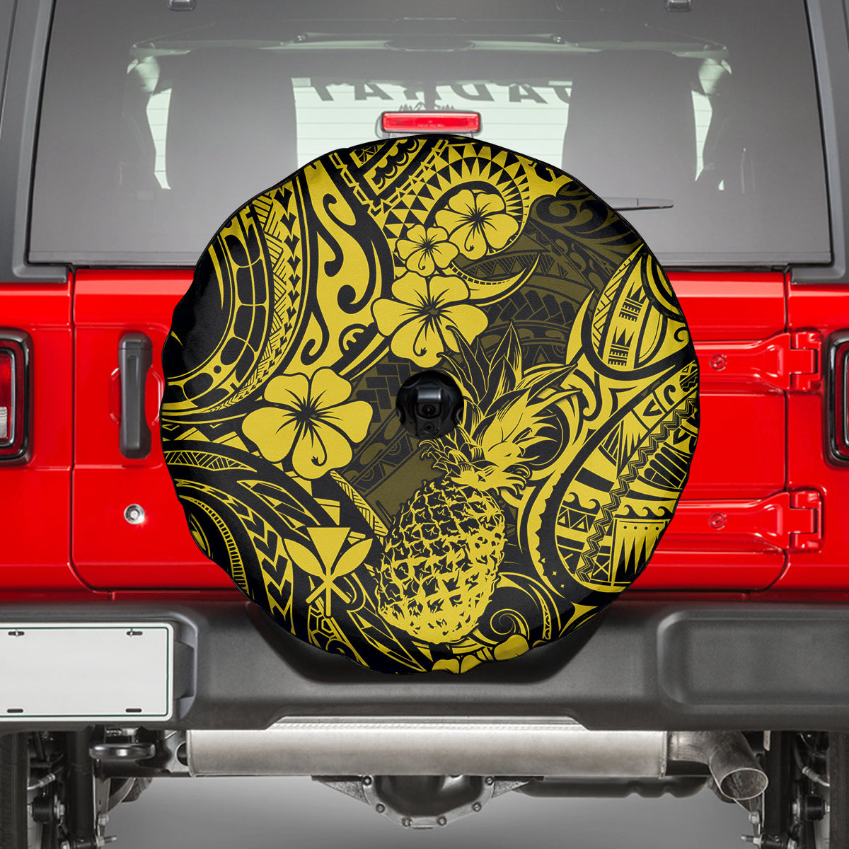 Hawaii Pineapple Spare Tire Cover Polynesian Pattern Yellow Version - Wonder Print Shop