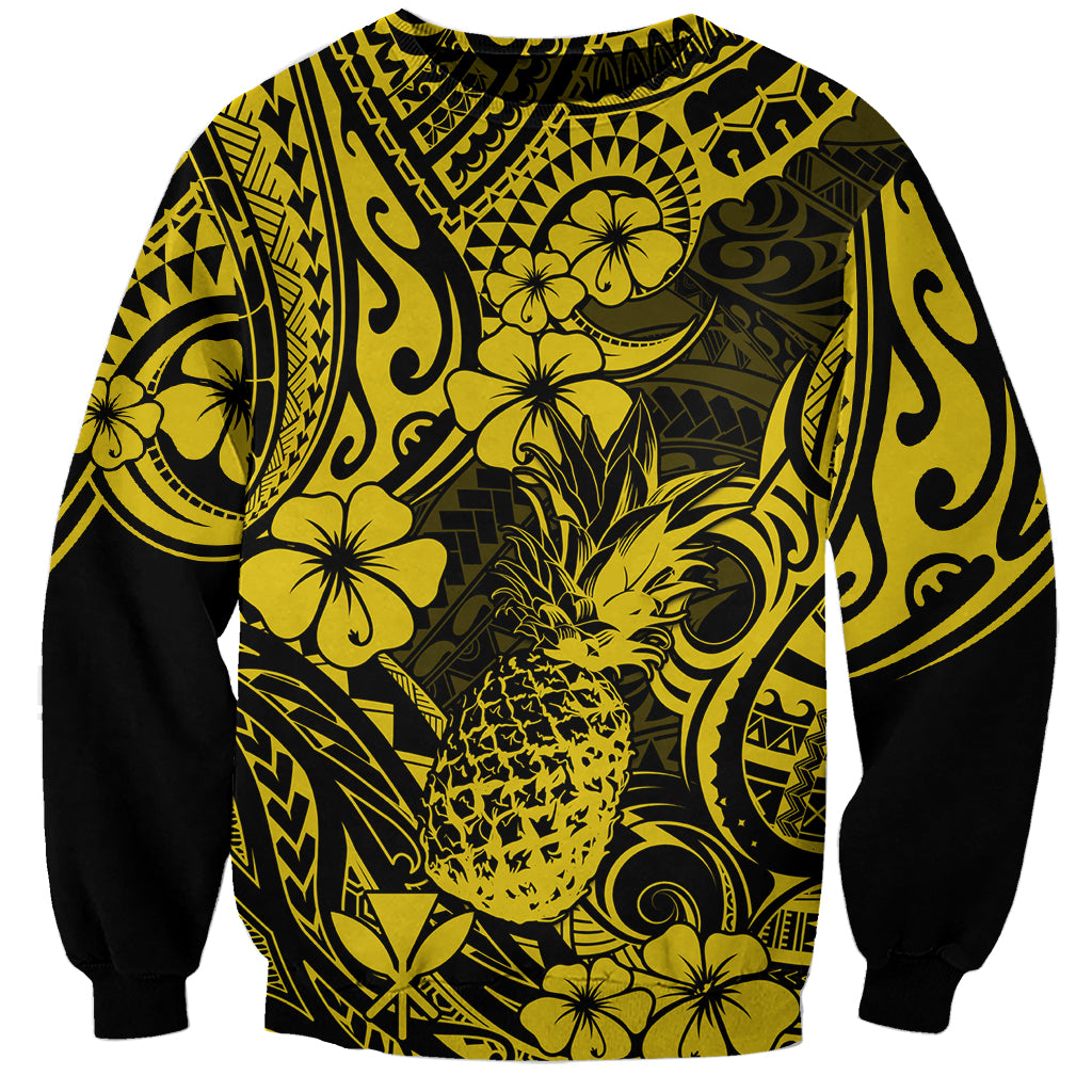 Hawaii Pineapple Sweatshirt Polynesian Pattern Yellow Version - Wonder Print Shop