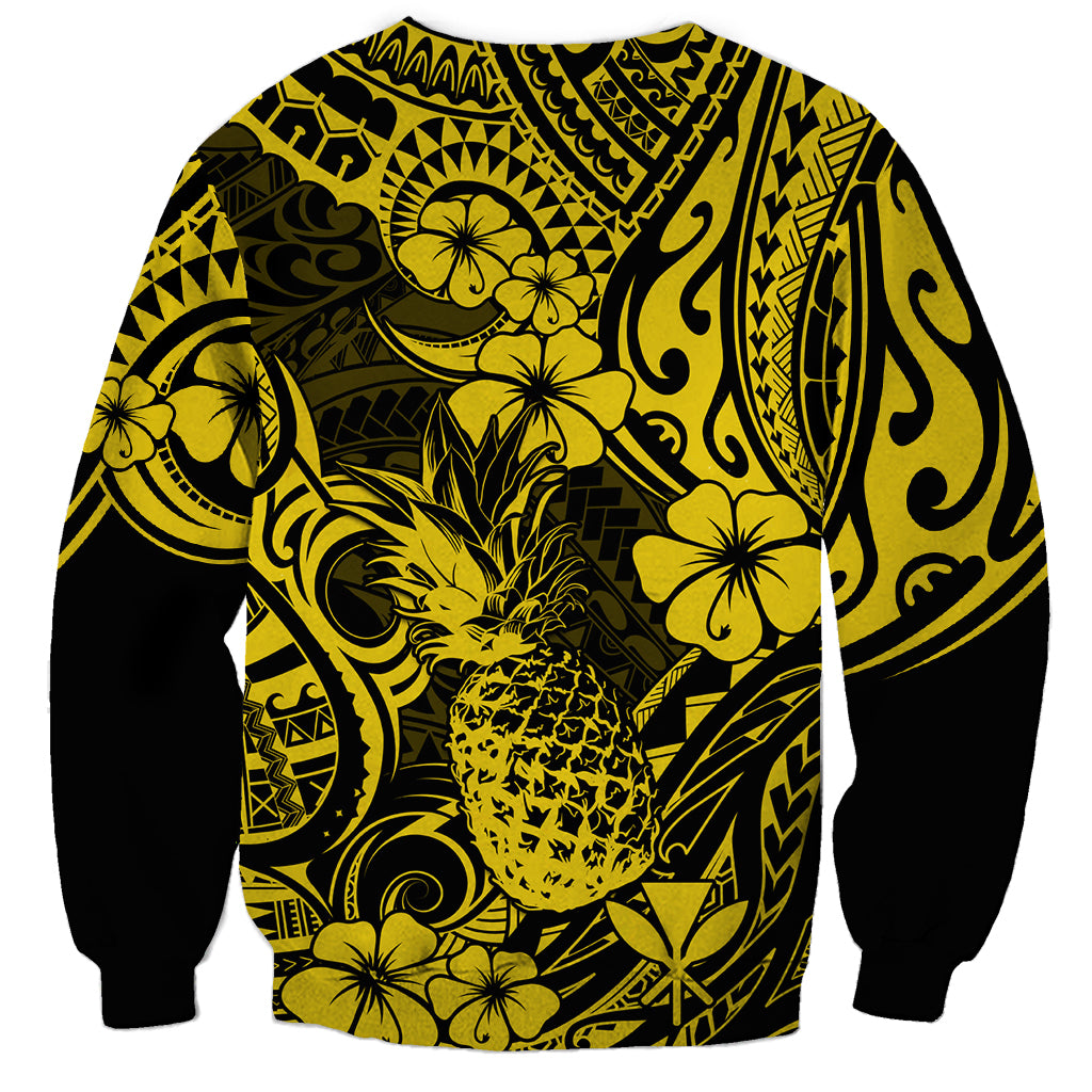 Hawaii Pineapple Sweatshirt Polynesian Pattern Yellow Version - Wonder Print Shop