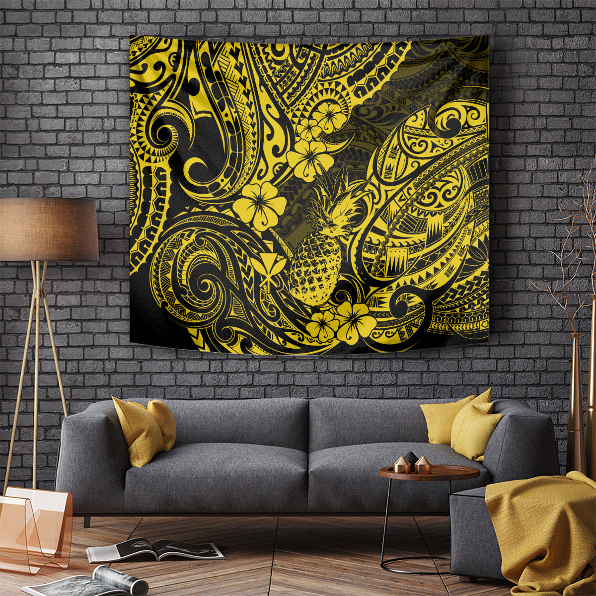 Hawaii Pineapple Tapestry Polynesian Pattern Yellow Version - Wonder Print Shop
