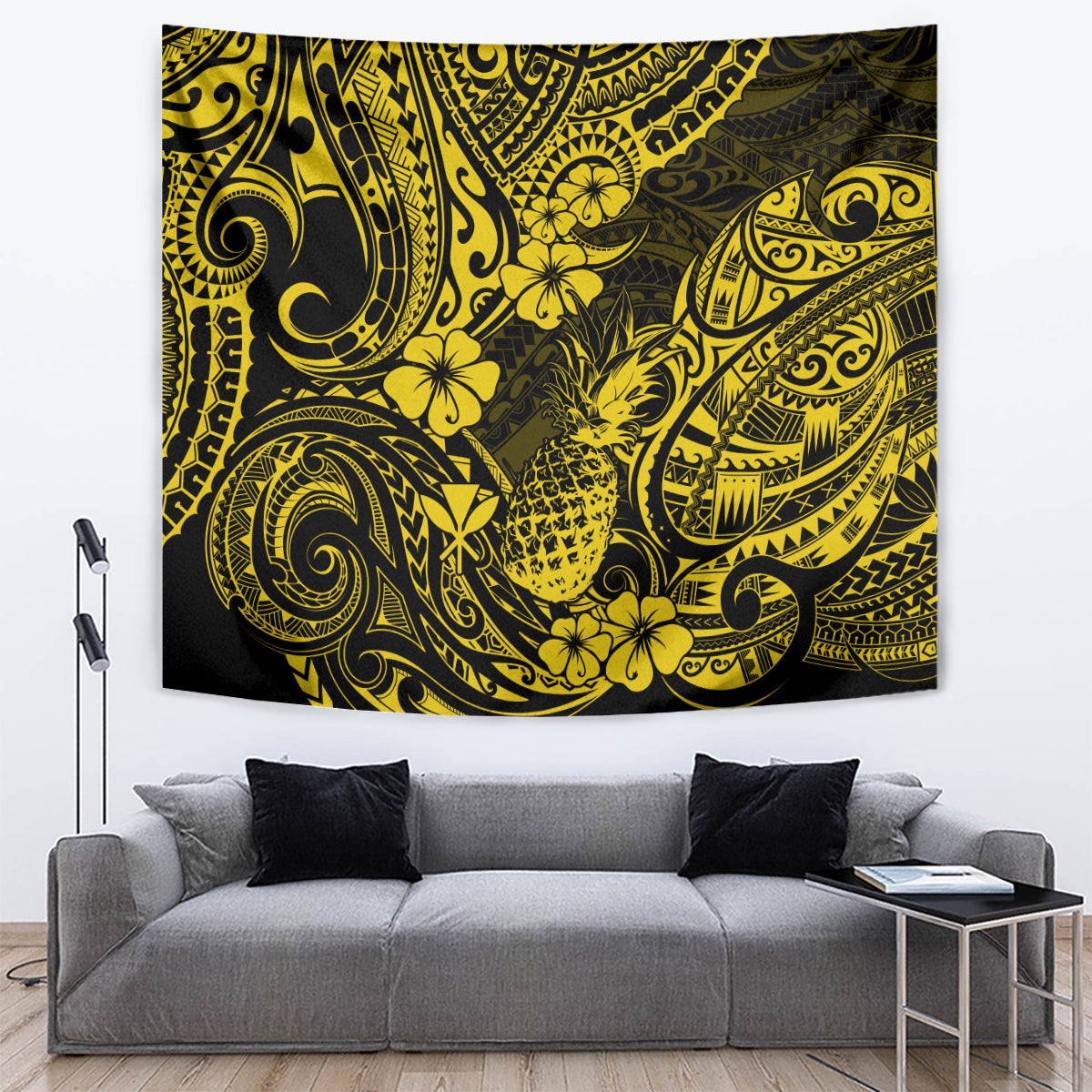 Hawaii Pineapple Tapestry Polynesian Pattern Yellow Version - Wonder Print Shop