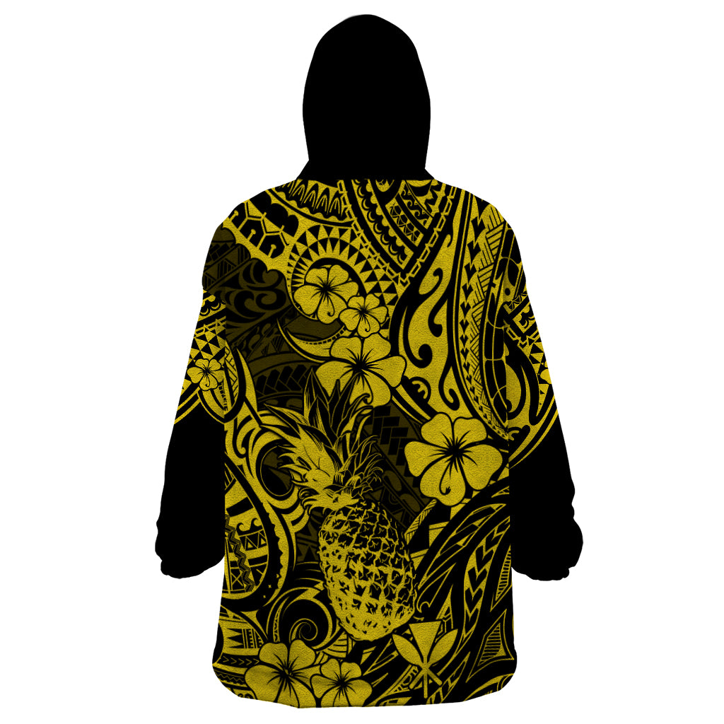 Hawaii Pineapple Wearable Blanket Hoodie Polynesian Pattern Yellow Version - Wonder Print Shop
