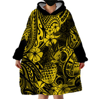 Hawaii Pineapple Wearable Blanket Hoodie Polynesian Pattern Yellow Version - Wonder Print Shop