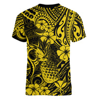 Hawaii Pineapple Women V Neck T Shirt Polynesian Pattern Yellow Version - Wonder Print Shop