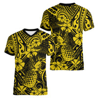 Hawaii Pineapple Women V Neck T Shirt Polynesian Pattern Yellow Version - Wonder Print Shop