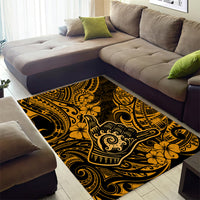Hawaii Shaka Sign Area Rug With Polynesian Hibiscus Gold Unique - Wonder Print Shop