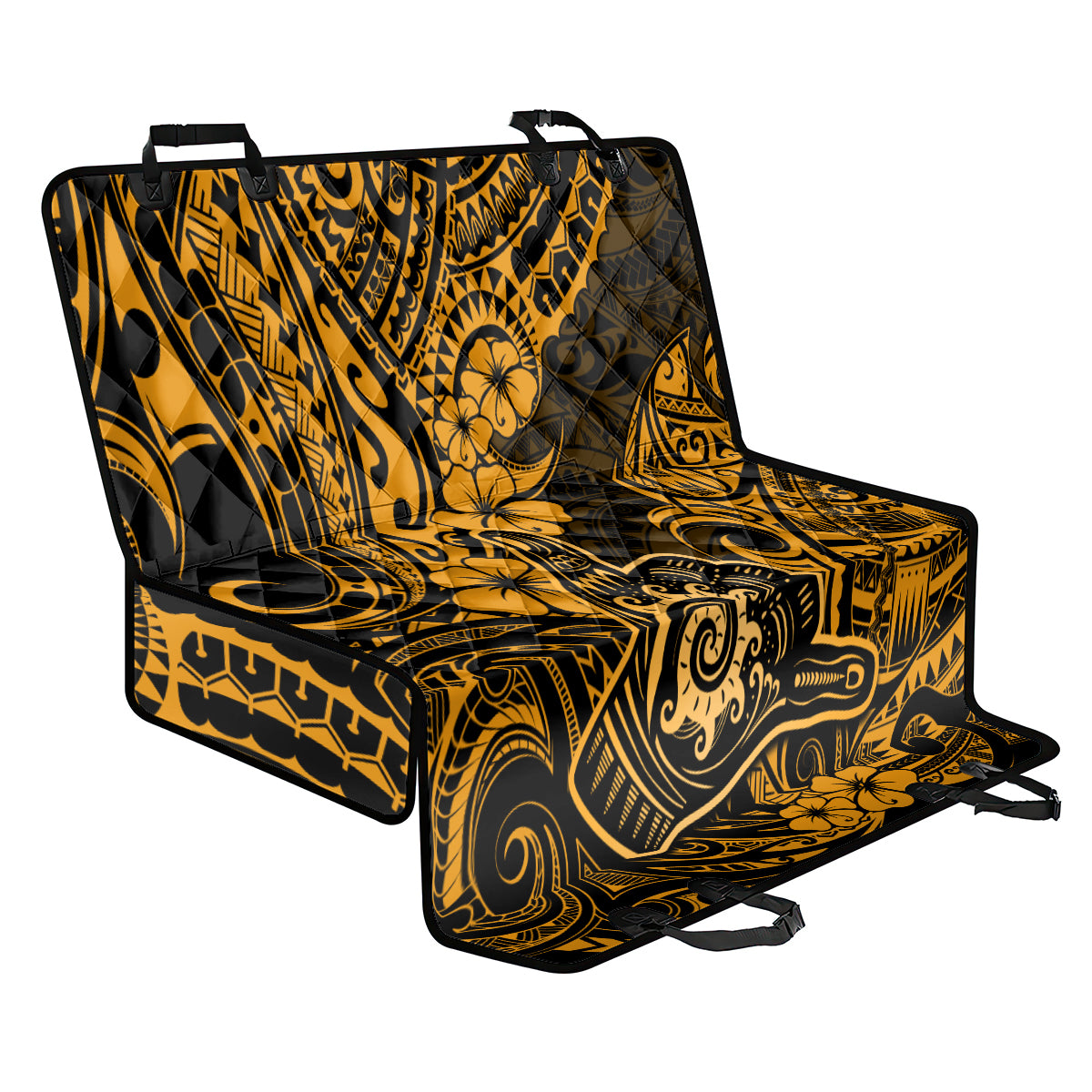 Hawaii Shaka Sign Back Car Seat Cover With Polynesian Hibiscus Gold Unique - Wonder Print Shop