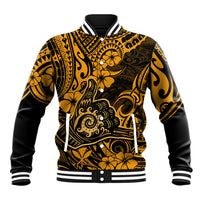 Hawaii Shaka Sign Baseball Jacket With Polynesian Hibiscus Gold Unique - Wonder Print Shop