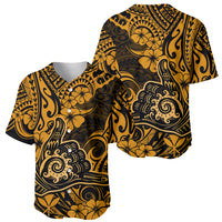 Hawaii Shaka Sign Baseball Jersey With Polynesian Hibiscus Gold Unique - Wonder Print Shop