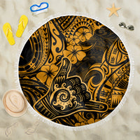 Hawaii Shaka Sign Beach Blanket With Polynesian Hibiscus Gold Unique - Wonder Print Shop