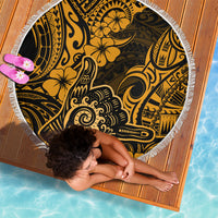 Hawaii Shaka Sign Beach Blanket With Polynesian Hibiscus Gold Unique - Wonder Print Shop