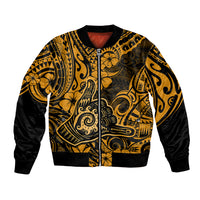 Hawaii Shaka Sign Bomber Jacket With Polynesian Hibiscus Gold Unique - Wonder Print Shop