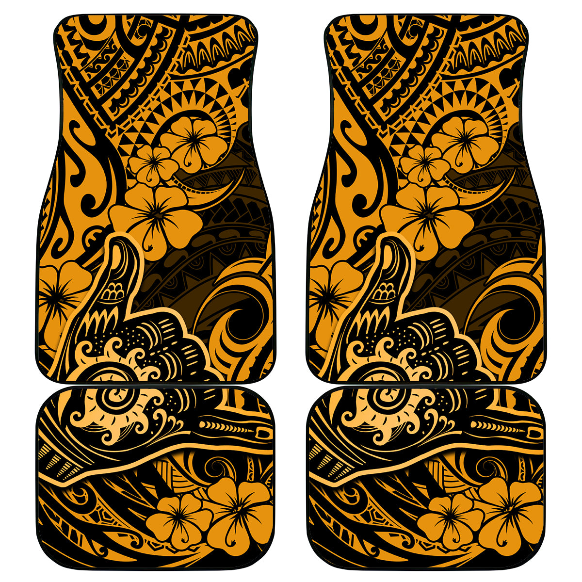 Hawaii Shaka Sign Car Mats With Polynesian Hibiscus Gold Unique - Wonder Print Shop