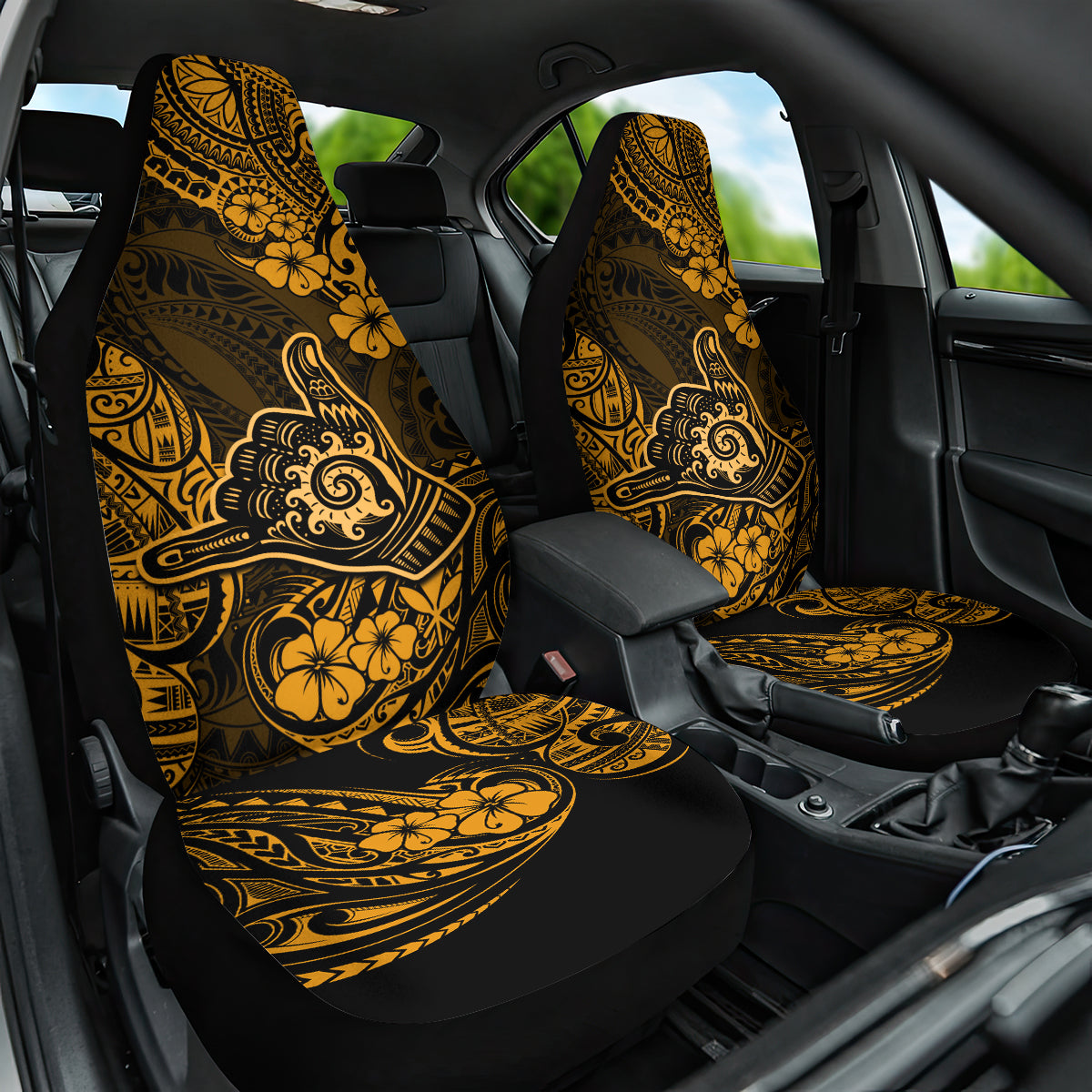 Hawaii Shaka Sign Car Seat Cover With Polynesian Hibiscus Gold Unique - Wonder Print Shop