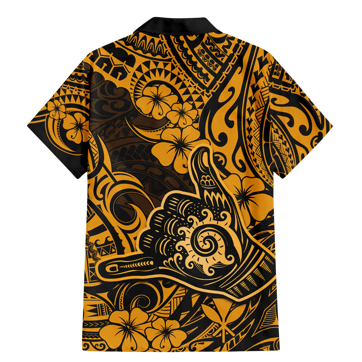 Hawaii Shaka Sign Family Matching Mermaid Dress and Hawaiian Shirt With Polynesian Hibiscus Gold Unique - Wonder Print Shop
