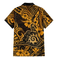 Hawaii Shaka Sign Family Matching Mermaid Dress and Hawaiian Shirt With Polynesian Hibiscus Gold Unique - Wonder Print Shop