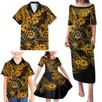 Hawaii Shaka Sign Family Matching Puletasi Dress and Hawaiian Shirt With Polynesian Hibiscus Gold Unique - Wonder Print Shop