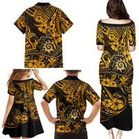 Hawaii Shaka Sign Family Matching Puletasi Dress and Hawaiian Shirt With Polynesian Hibiscus Gold Unique - Wonder Print Shop