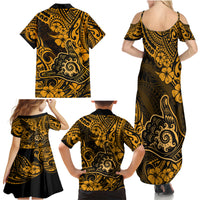 Hawaii Shaka Sign Family Matching Summer Maxi Dress and Hawaiian Shirt With Polynesian Hibiscus Gold Unique - Wonder Print Shop