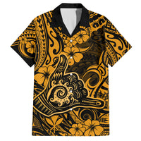 Hawaii Shaka Sign Family Matching Tank Maxi Dress and Hawaiian Shirt With Polynesian Hibiscus Gold Unique - Wonder Print Shop