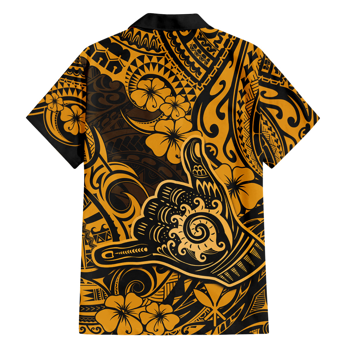 Hawaii Shaka Sign Family Matching Tank Maxi Dress and Hawaiian Shirt With Polynesian Hibiscus Gold Unique - Wonder Print Shop