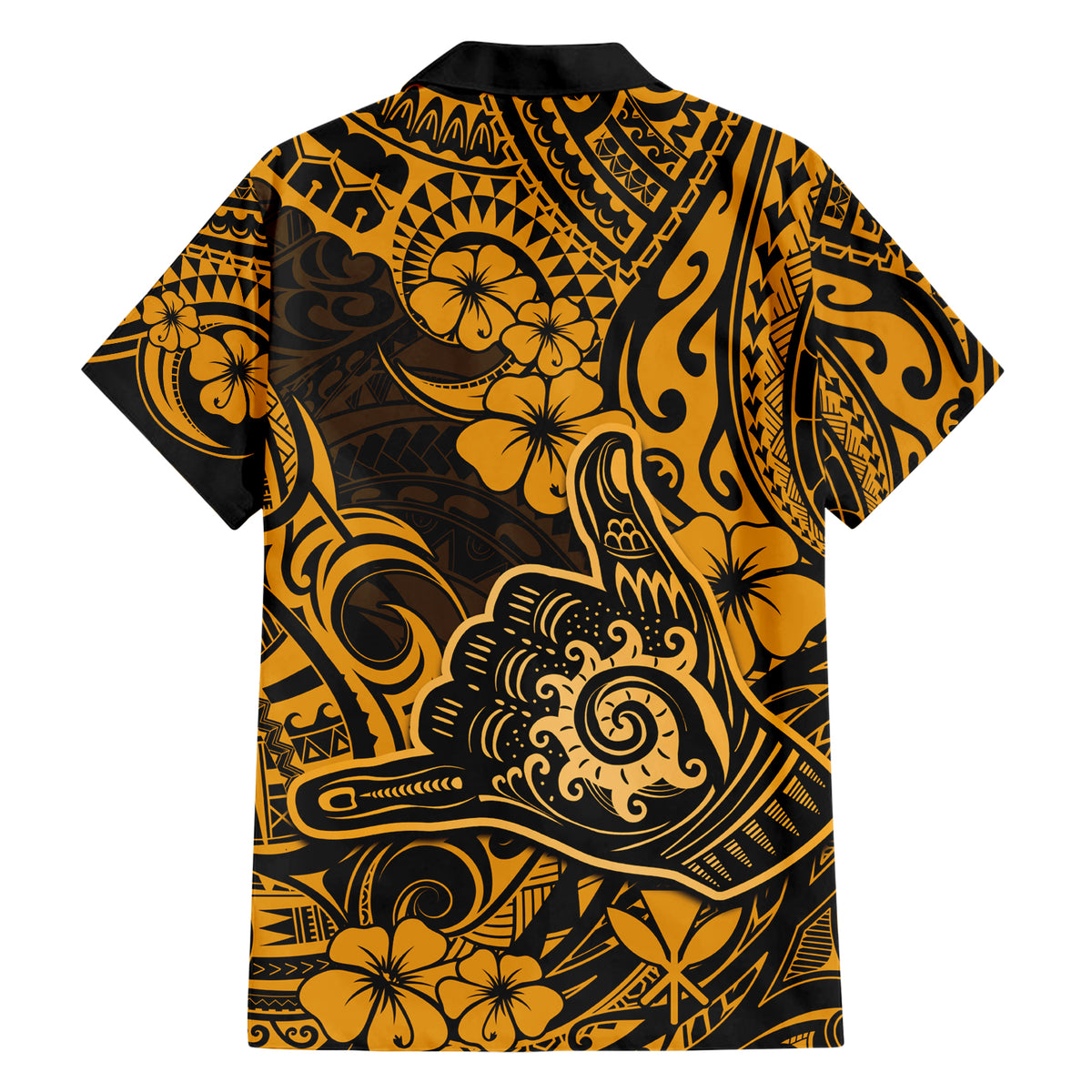 Hawaii Shaka Sign Hawaiian Shirt With Polynesian Hibiscus Gold Unique - Wonder Print Shop