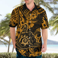 Hawaii Shaka Sign Hawaiian Shirt With Polynesian Hibiscus Gold Unique - Wonder Print Shop