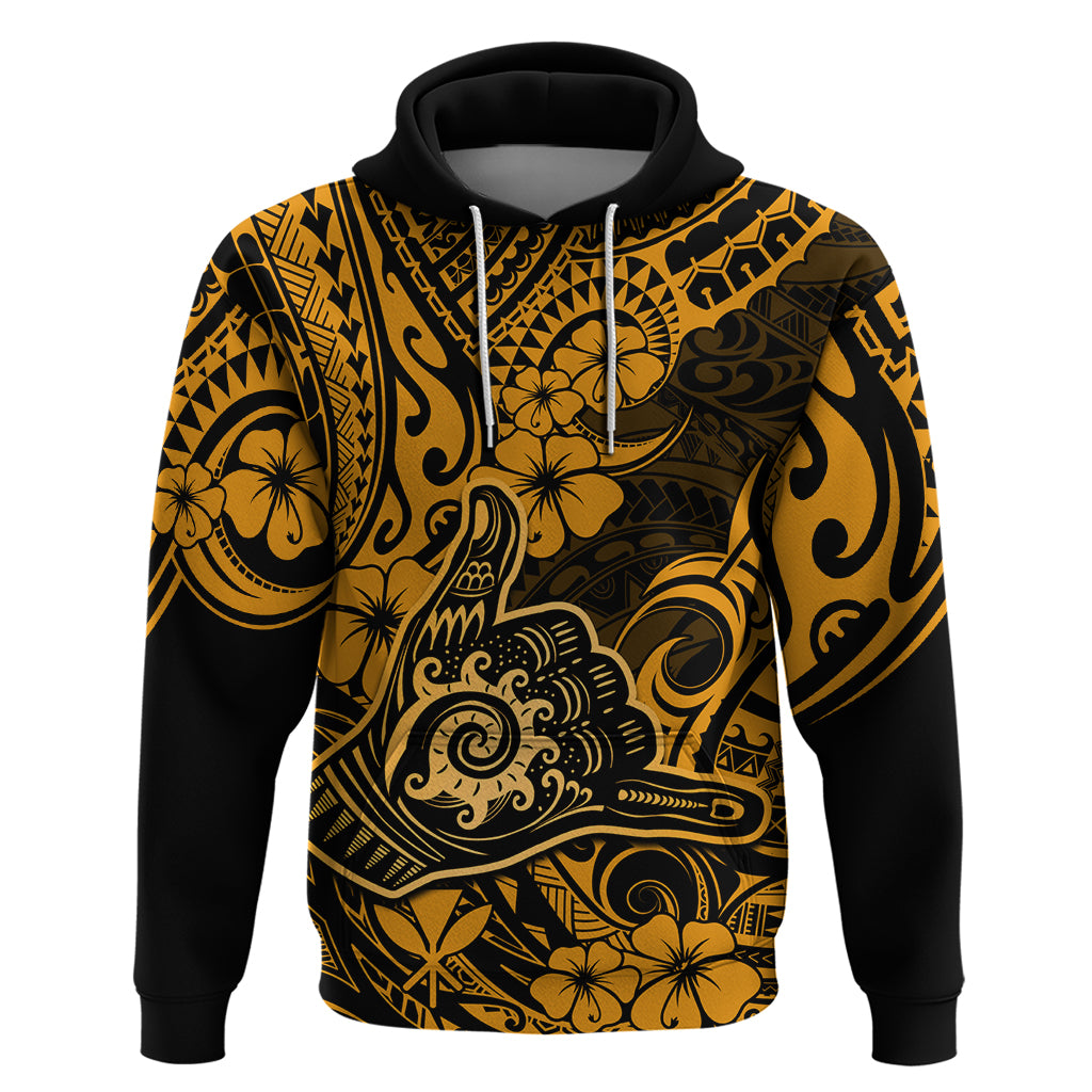Hawaii Shaka Sign Hoodie With Polynesian Hibiscus Gold Unique - Wonder Print Shop