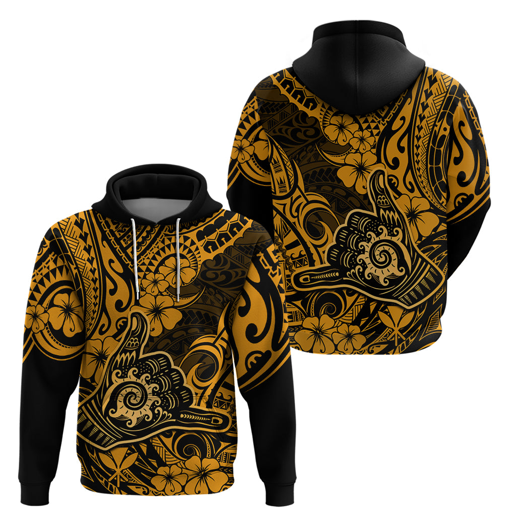 Hawaii Shaka Sign Hoodie With Polynesian Hibiscus Gold Unique - Wonder Print Shop