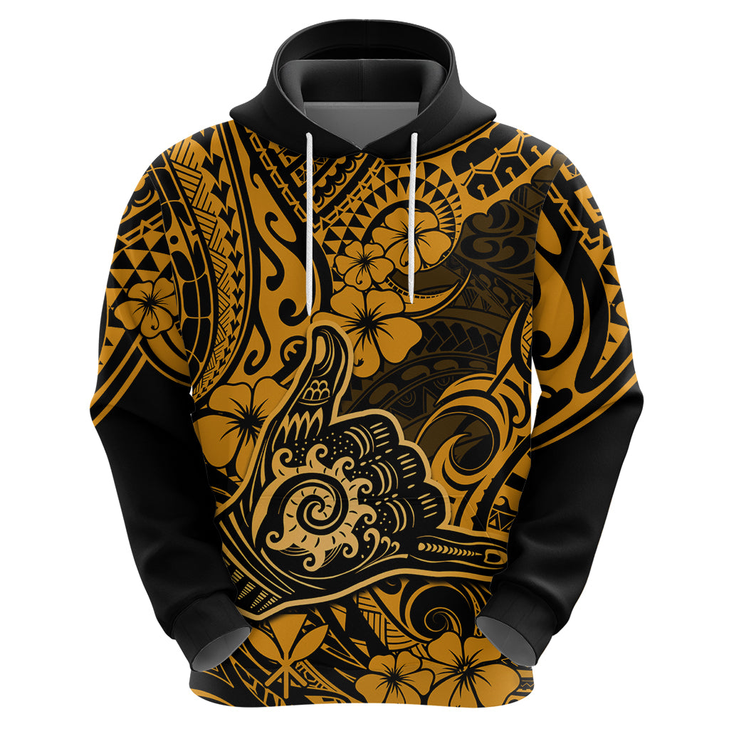 Hawaii Shaka Sign Hoodie With Polynesian Hibiscus Gold Unique - Wonder Print Shop