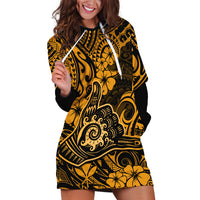 Hawaii Shaka Sign Hoodie Dress With Polynesian Hibiscus Gold Unique - Wonder Print Shop