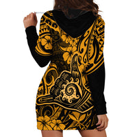 Hawaii Shaka Sign Hoodie Dress With Polynesian Hibiscus Gold Unique - Wonder Print Shop