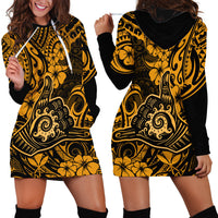 Hawaii Shaka Sign Hoodie Dress With Polynesian Hibiscus Gold Unique - Wonder Print Shop