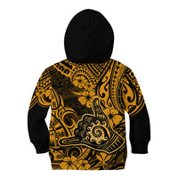 Hawaii Shaka Sign Kid Hoodie With Polynesian Hibiscus Gold Unique - Wonder Print Shop