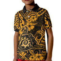 Hawaii Shaka Sign Kid Polo Shirt With Polynesian Hibiscus Gold Unique - Wonder Print Shop