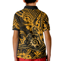Hawaii Shaka Sign Kid Polo Shirt With Polynesian Hibiscus Gold Unique - Wonder Print Shop