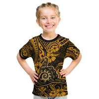 Hawaii Shaka Sign Kid T Shirt With Polynesian Hibiscus Gold Unique - Wonder Print Shop