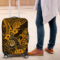 Hawaii Shaka Sign Luggage Cover With Polynesian Hibiscus Gold Unique - Wonder Print Shop