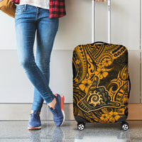 Hawaii Shaka Sign Luggage Cover With Polynesian Hibiscus Gold Unique - Wonder Print Shop