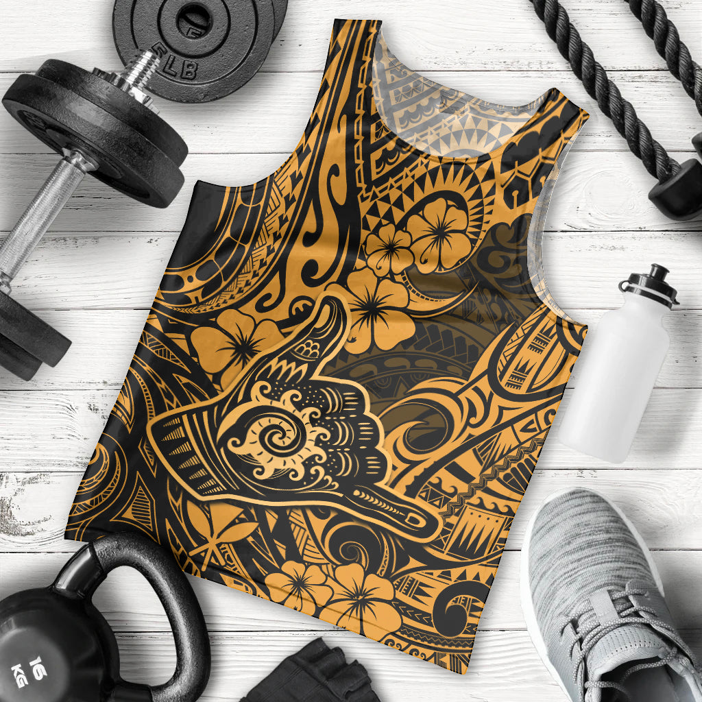 Hawaii Shaka Sign Men Tank Top With Polynesian Hibiscus Gold Unique - Wonder Print Shop