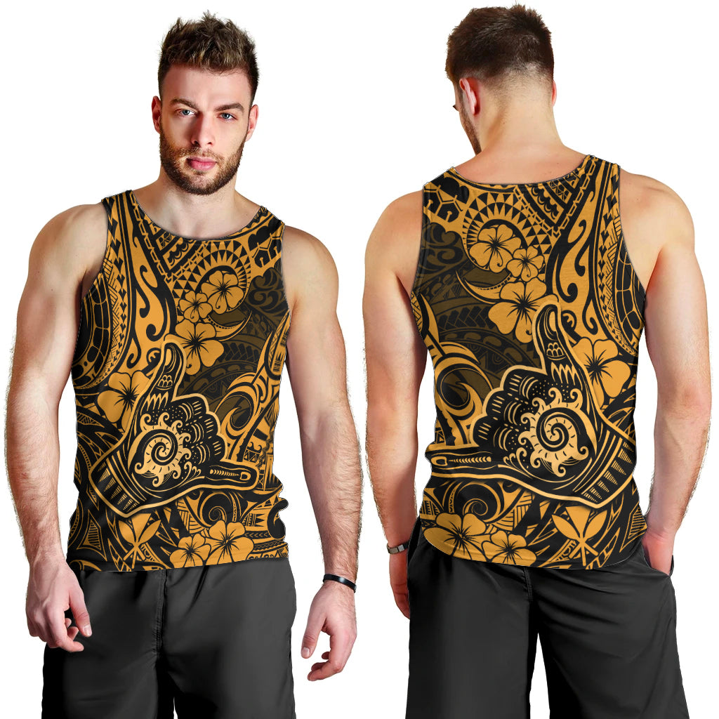 Hawaii Shaka Sign Men Tank Top With Polynesian Hibiscus Gold Unique - Wonder Print Shop