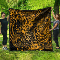 Hawaii Shaka Sign Quilt With Polynesian Hibiscus Gold Unique - Wonder Print Shop