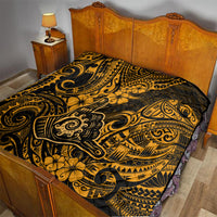 Hawaii Shaka Sign Quilt With Polynesian Hibiscus Gold Unique - Wonder Print Shop