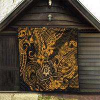 Hawaii Shaka Sign Quilt With Polynesian Hibiscus Gold Unique - Wonder Print Shop