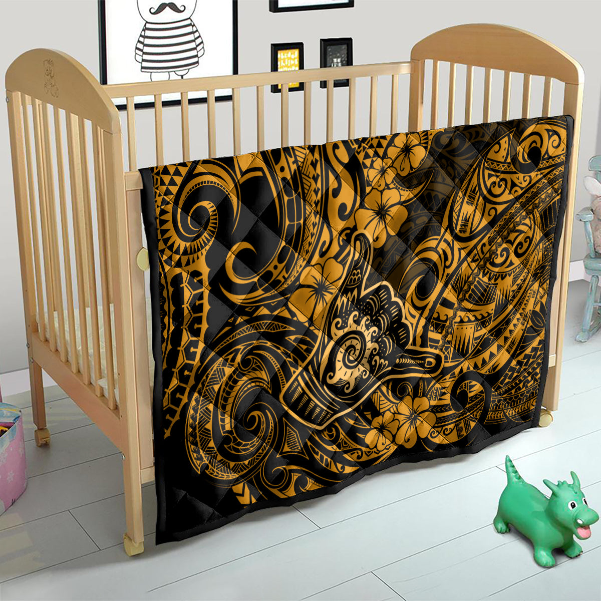 Hawaii Shaka Sign Quilt With Polynesian Hibiscus Gold Unique - Wonder Print Shop